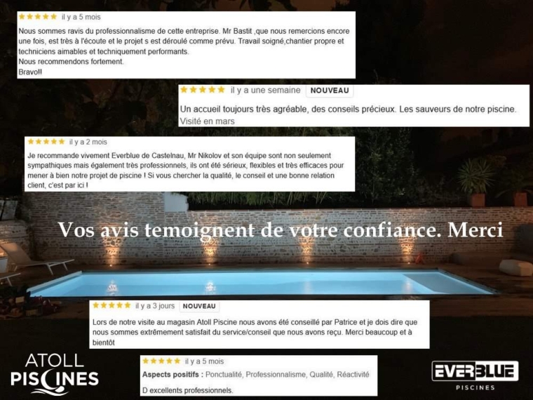 Vos avis sur votre pisciniste ATOLL Piscines comptent., Toulouse, ATOLL PISCINES