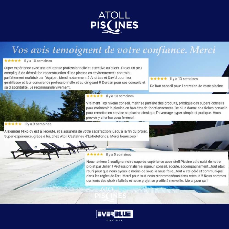 Vos avis sur votre pisciniste ATOLL Piscines comptent., Toulouse, ATOLL PISCINES