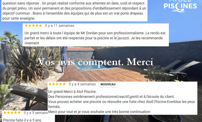 Vos avis sur votre pisciniste ATOLL Piscines proche de Toulouse comptent !, Toulouse, ATOLL PISCINES